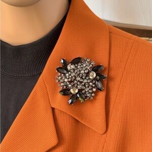 Y2K Aldo Large Chunky Black Rhinestone Brooch/ Pendant